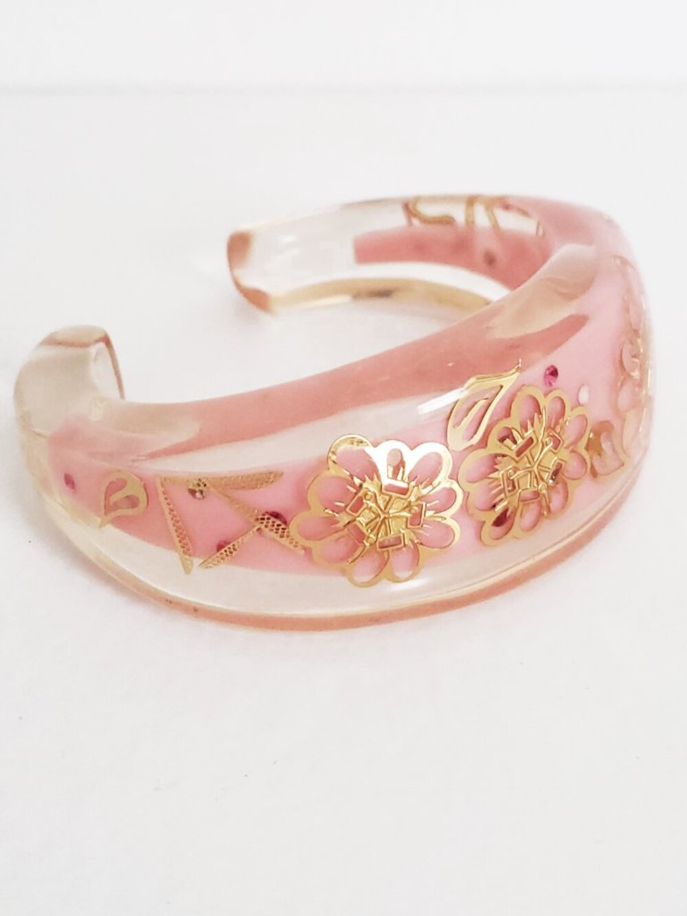Luc Kieffer Resin Pink Gold Floral Filigree Cuff NWOT